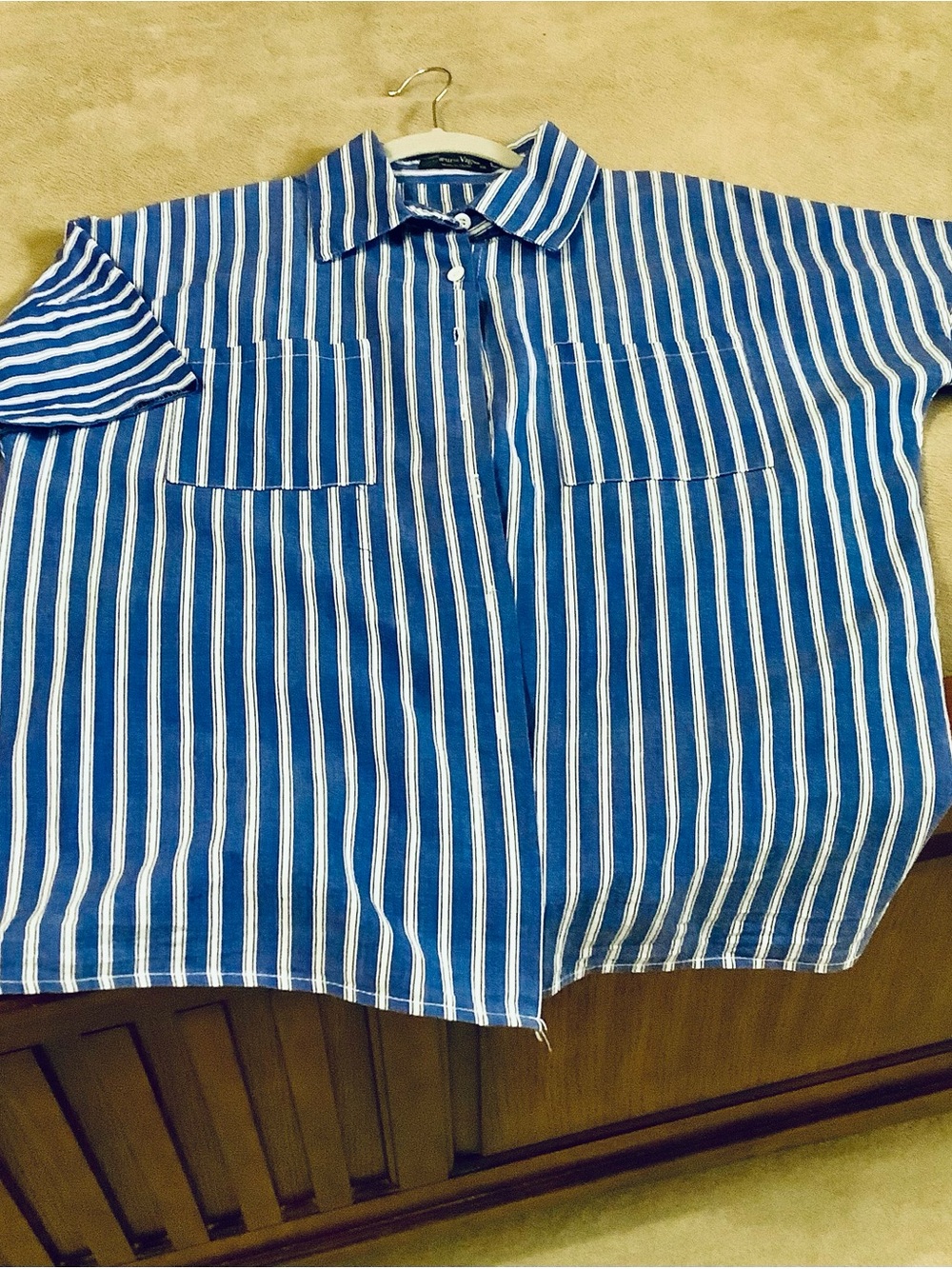 Blue and White Vertical Stripe Button-Up Shirt